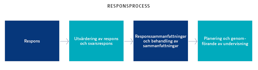 Polisyrkeshögskolans process för respons på studieperioder. Bildens innehåll förklaras i texten.